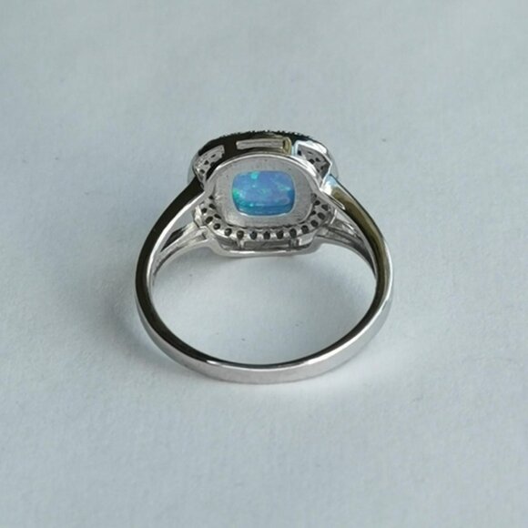 Blue opal CZ pave Halo Sterling silver ring size 8 🆕 - Picture 3 of 7